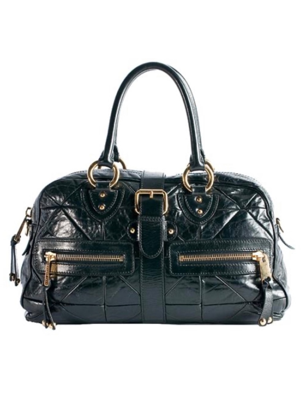 Marc Jacobs Y2K Black Quilted Patchwork Leather Venetia Handbag Gold Chain